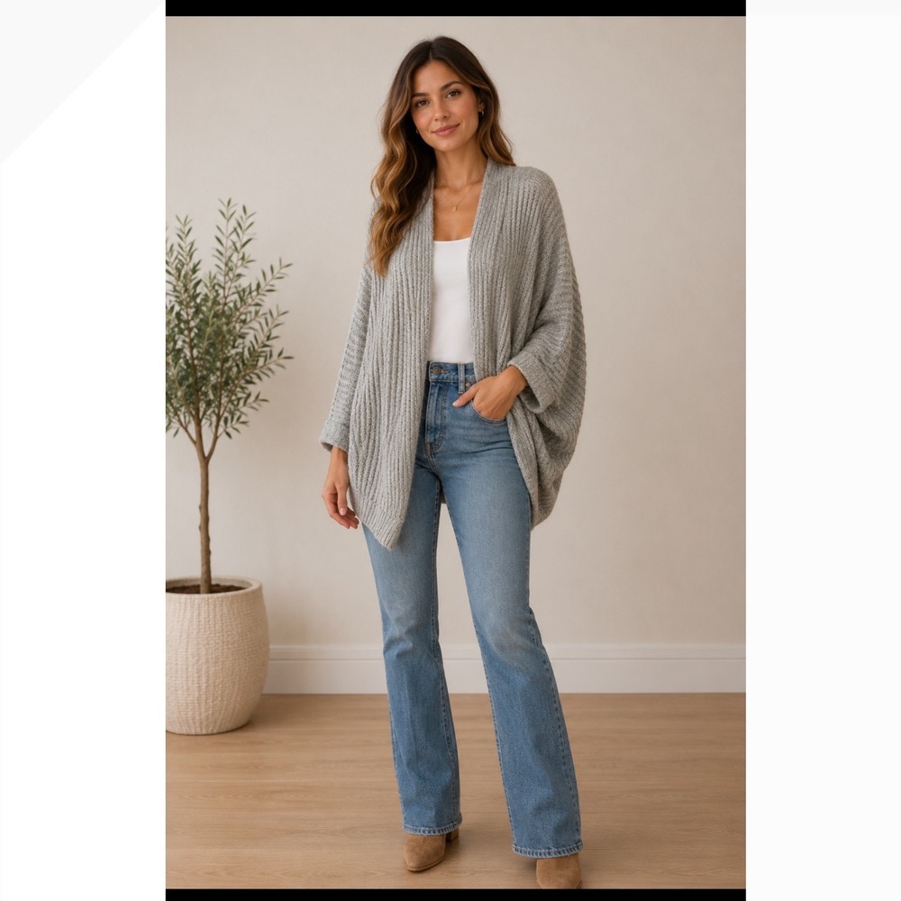 Barefoot Dreams Cozy Open Front Women Gray Cardigan Sweater Size 1X Coastal